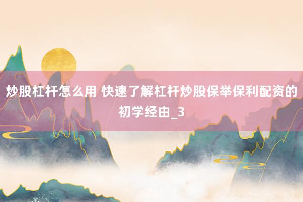 炒股杠杆怎么用 快速了解杠杆炒股保举保利配资的初学经由_3