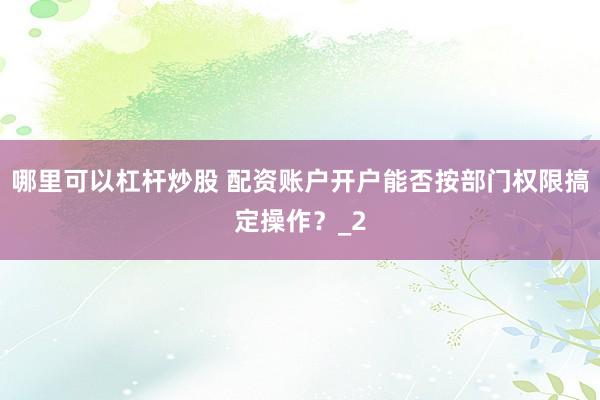 哪里可以杠杆炒股 配资账户开户能否按部门权限搞定操作？_2