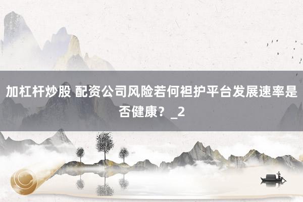 加杠杆炒股 配资公司风险若何袒护平台发展速率是否健康？_2