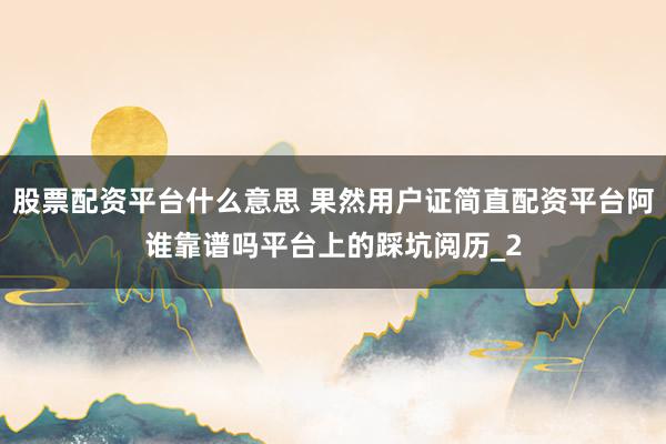 股票配资平台什么意思 果然用户证简直配资平台阿谁靠谱吗平台上的踩坑阅历_2