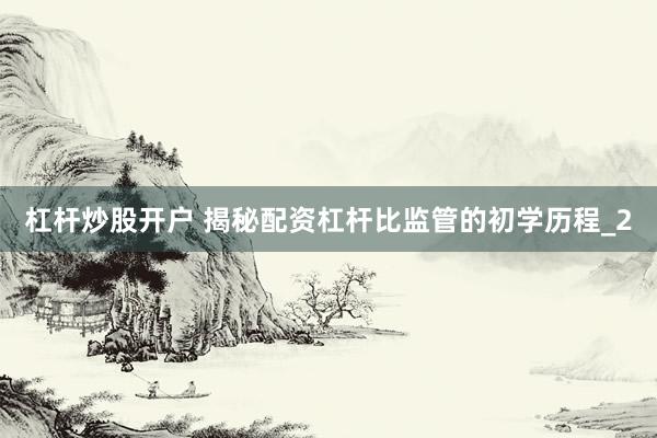 杠杆炒股开户 揭秘配资杠杆比监管的初学历程_2