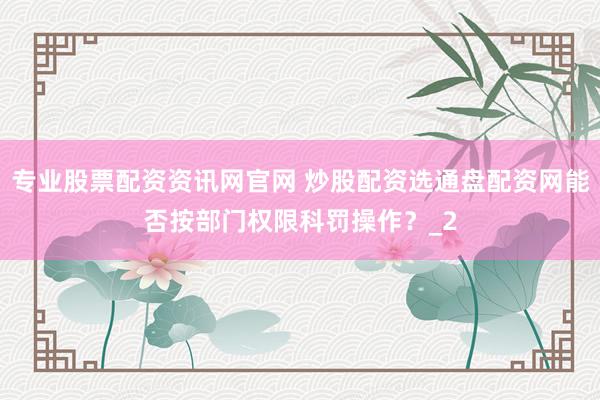 专业股票配资资讯网官网 炒股配资选通盘配资网能否按部门权限科罚操作？_2