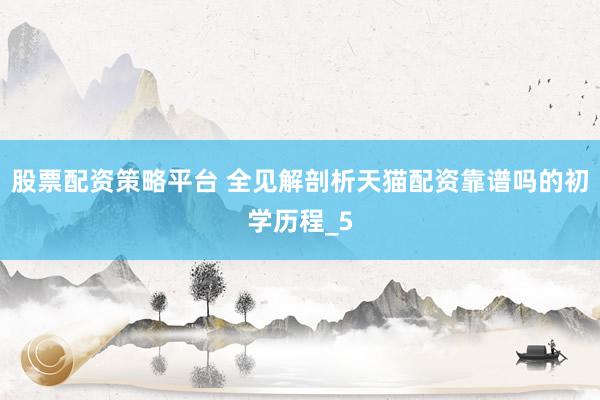 股票配资策略平台 全见解剖析天猫配资靠谱吗的初学历程_5