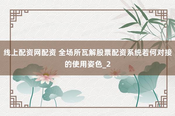 线上配资网配资 全场所瓦解股票配资系统若何对接的使用姿色_2