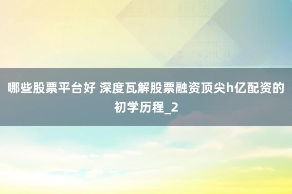 哪些股票平台好 深度瓦解股票融资顶尖h亿配资的初学历程_2
