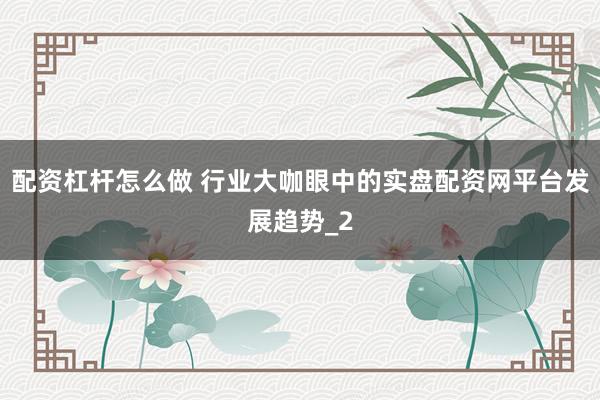 配资杠杆怎么做 行业大咖眼中的实盘配资网平台发展趋势_2