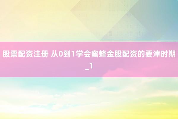股票配资注册 从0到1学会蜜蜂金股配资的要津时期_1